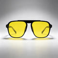Black Double Bridge Aviator Sunglasses with Yellow Lenses