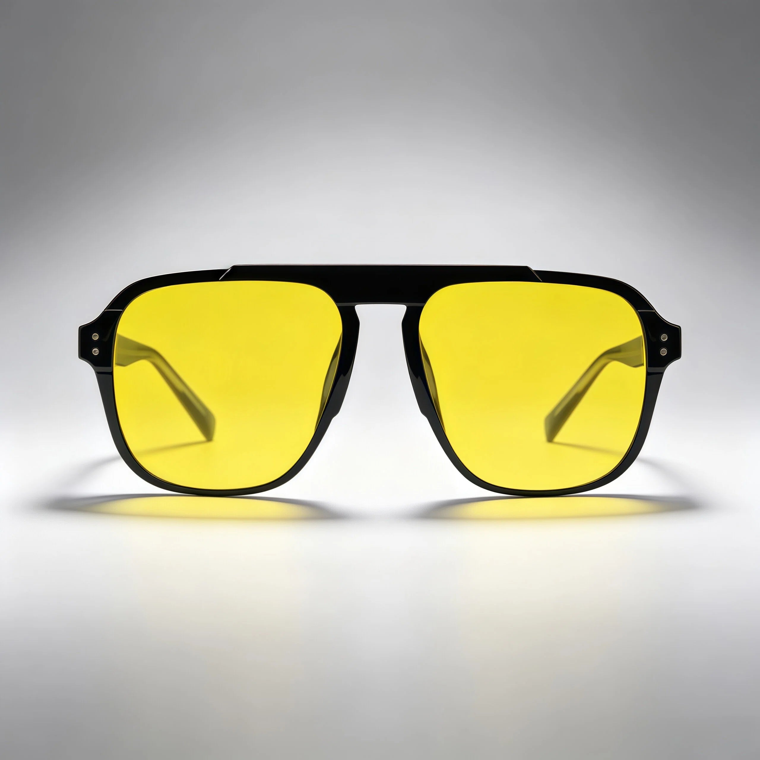 Black Double Bridge Aviator Sunglasses with Yellow Lenses