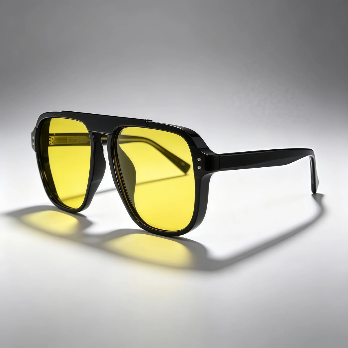 Black Double Bridge Aviator Sunglasses with Yellow Lenses