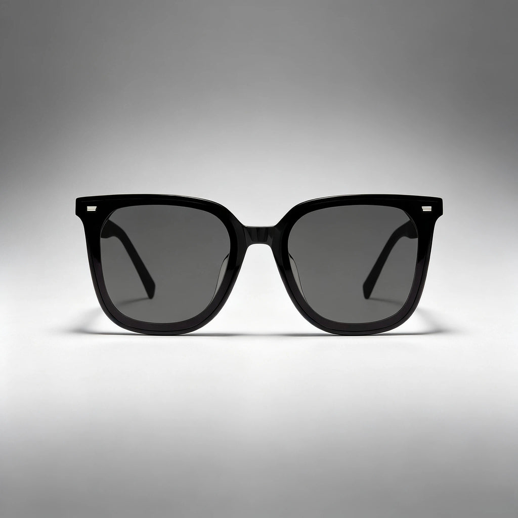 Black Square Acetate Sunglasses with Grey Lenses