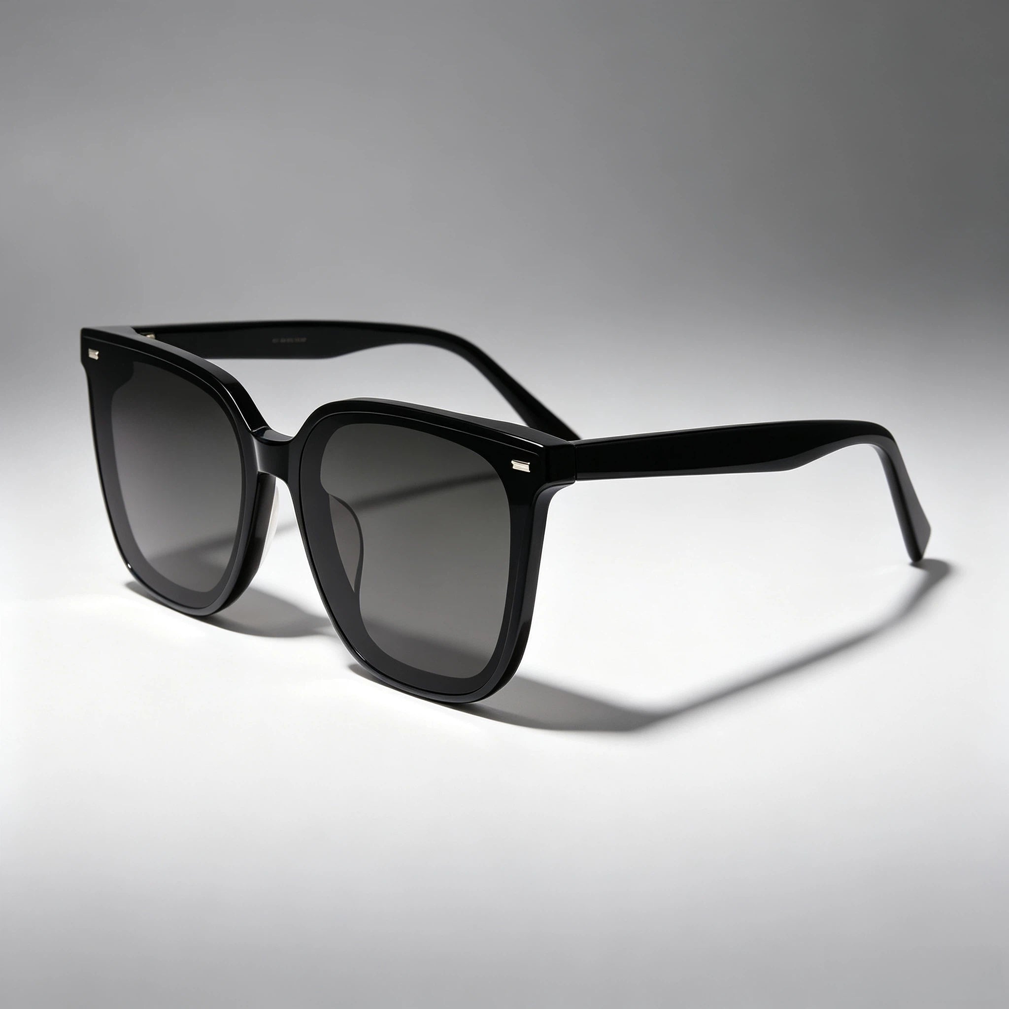 Black Square Acetate Sunglasses with Grey Lenses