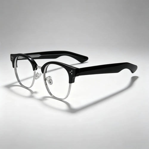 Black and Gray Browline Semi-Rimless Eyeglass