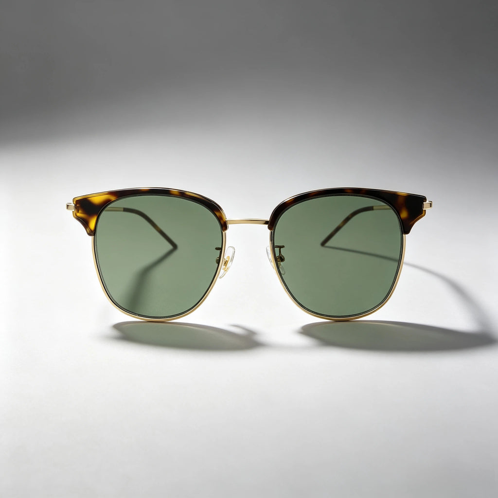 Tortoiseshell Browed Sunglasses with Green Lenses