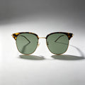 Tortoiseshell Browed Sunglasses with Green Lenses