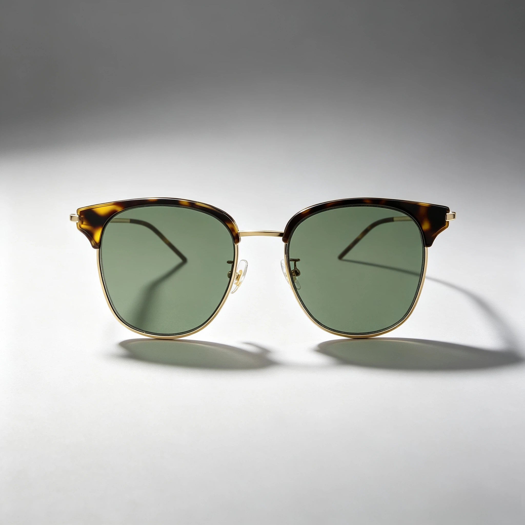 Tortoiseshell Browed Sunglasses with Green Lenses
