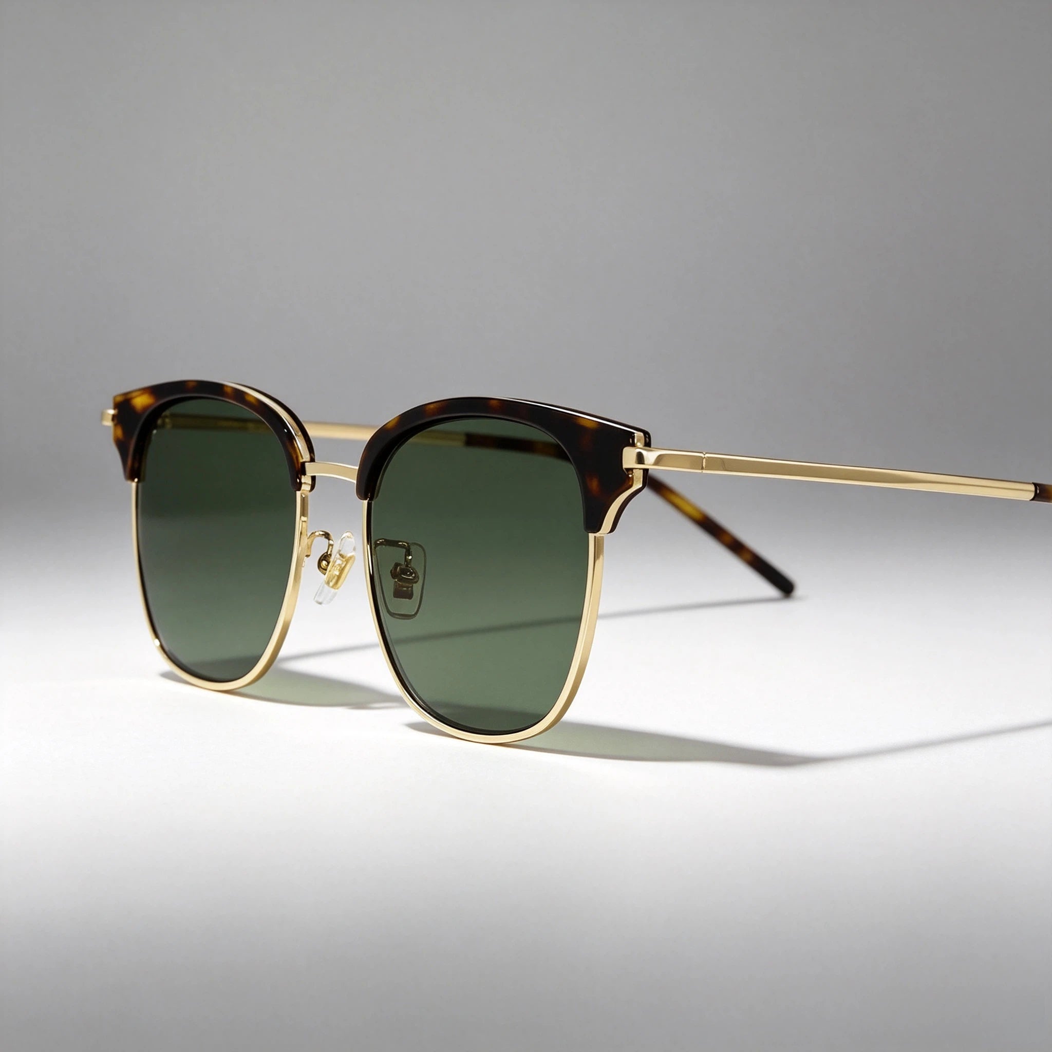 Tortoiseshell Browed Sunglasses with Green Lenses